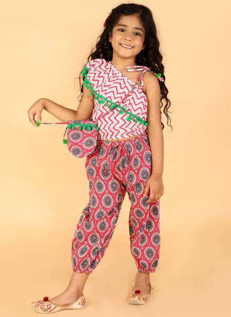 Pink Colour KID1 Sassy Girls Frill top with pants and bag Kids Wear Collection K22PG186WHPI